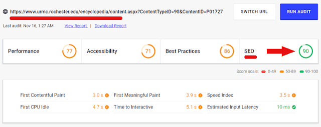 85. sırada yer alan o .edu web sayfasının Web.dev SEO puanı