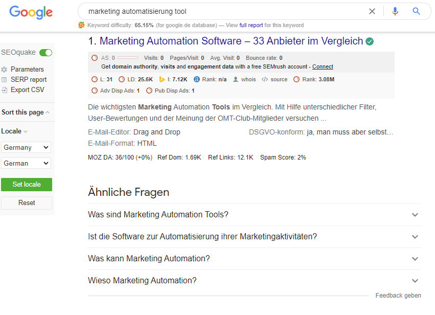 SEO İpuçları [marketing automatisierung tool] aramasından ekran görüntüsü