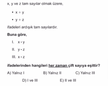 TYT Matematik Tek - Çift Sayılar Soru 10