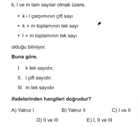 TYT Matematik Tek - Çift Sayılar Soru 4