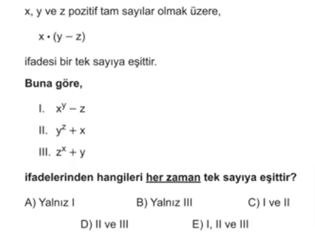 TYT Matematik Tek - Çift Sayılar Soru 5