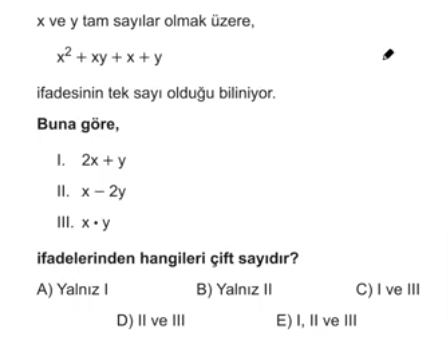 TYT Matematik Tek - Çift Sayılar Soru 9